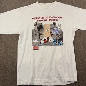 Vintage 90s Dilbert office Cartoon Large White Single Stitch Humor